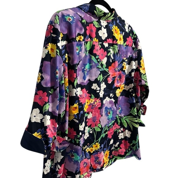 Lauren Ralph Lauren Womens Floral Button Up Top Size 2X Cotton 3/4 Sleeve Spring - Picture 4 of 9
